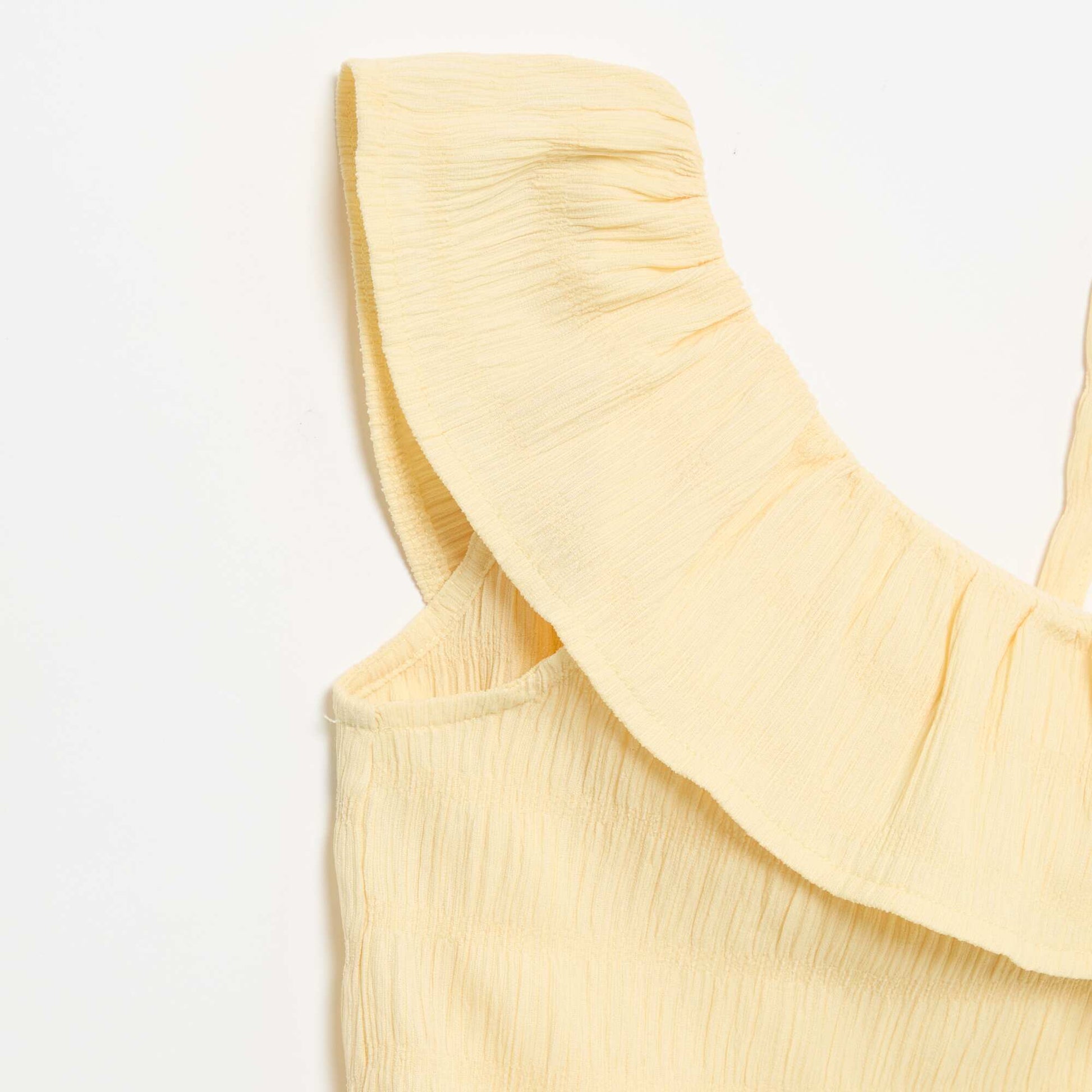 Waffle Knit Tank Top with Asymmetrical Neckline YELLOW