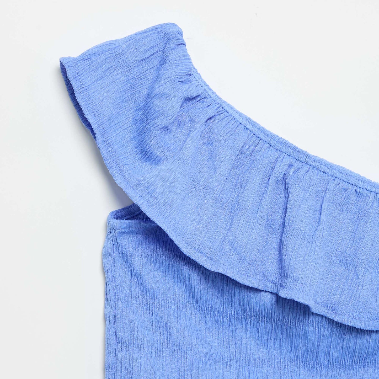 Waffle Knit Tank Top with Asymmetrical Neckline BLUE