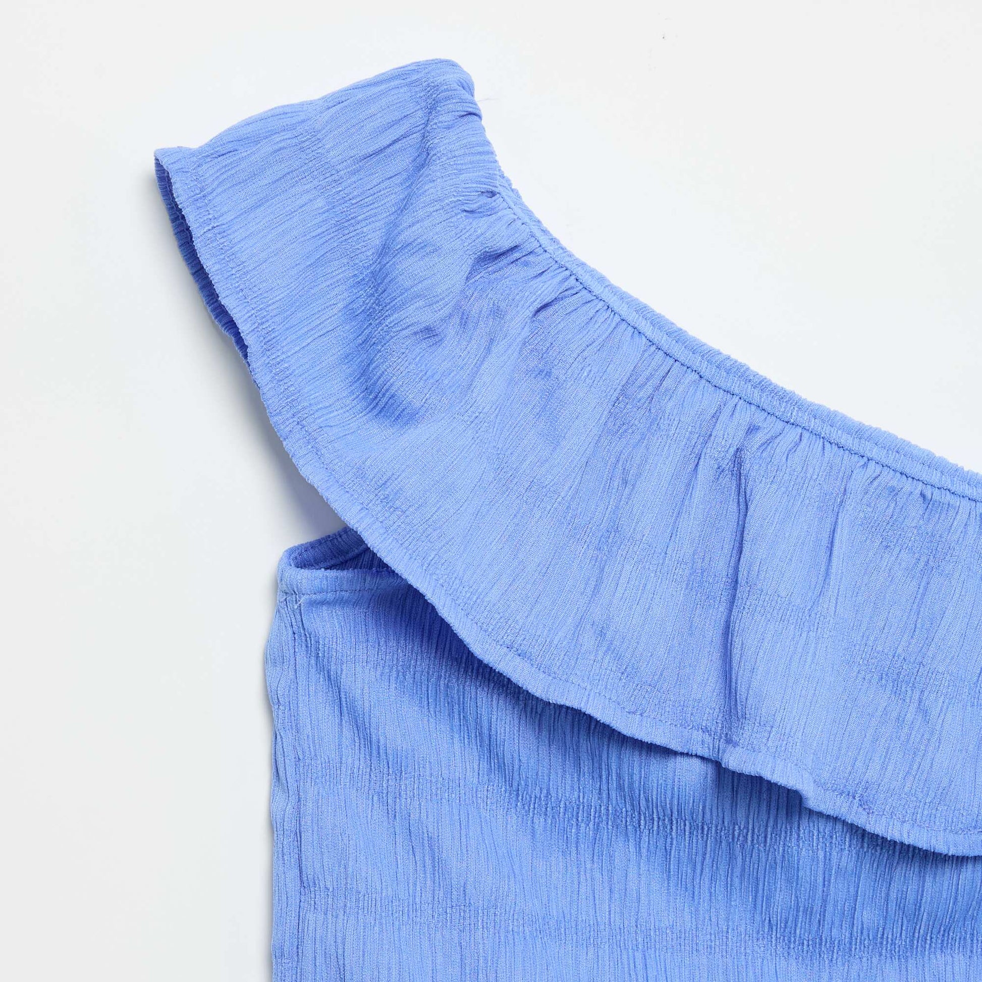 Waffle Knit Tank Top with Asymmetrical Neckline BLUE