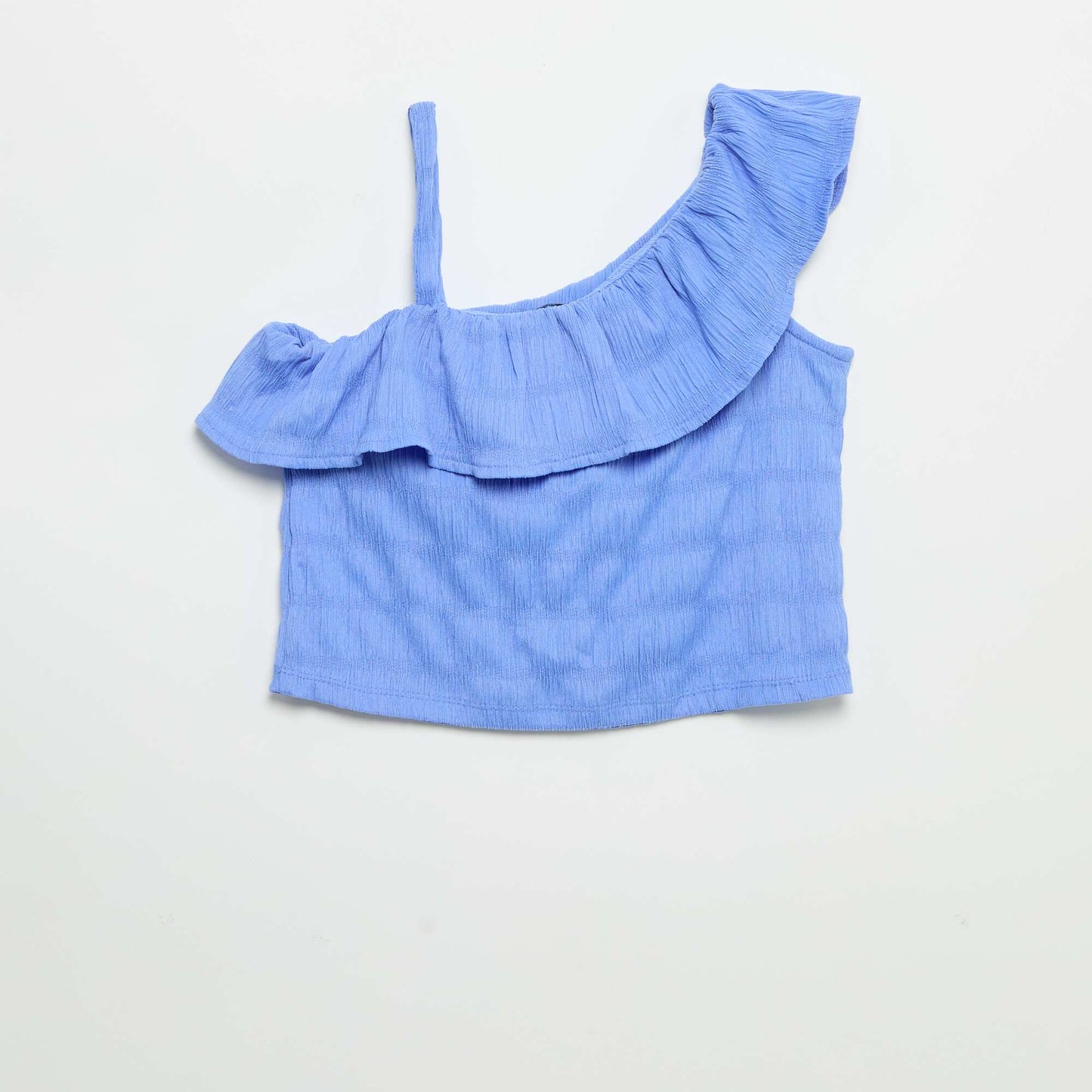 Waffle Knit Tank Top with Asymmetrical Neckline BLUE