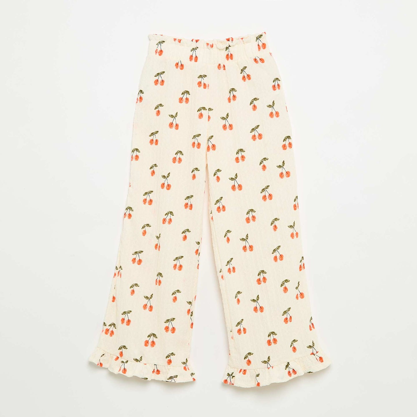 Wide-leg trousers with ruffled hems WHITE