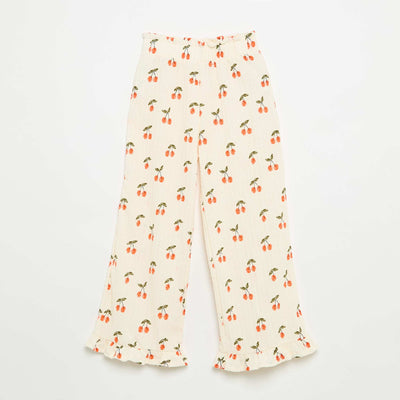 Wide-leg trousers with ruffled hems WHITE