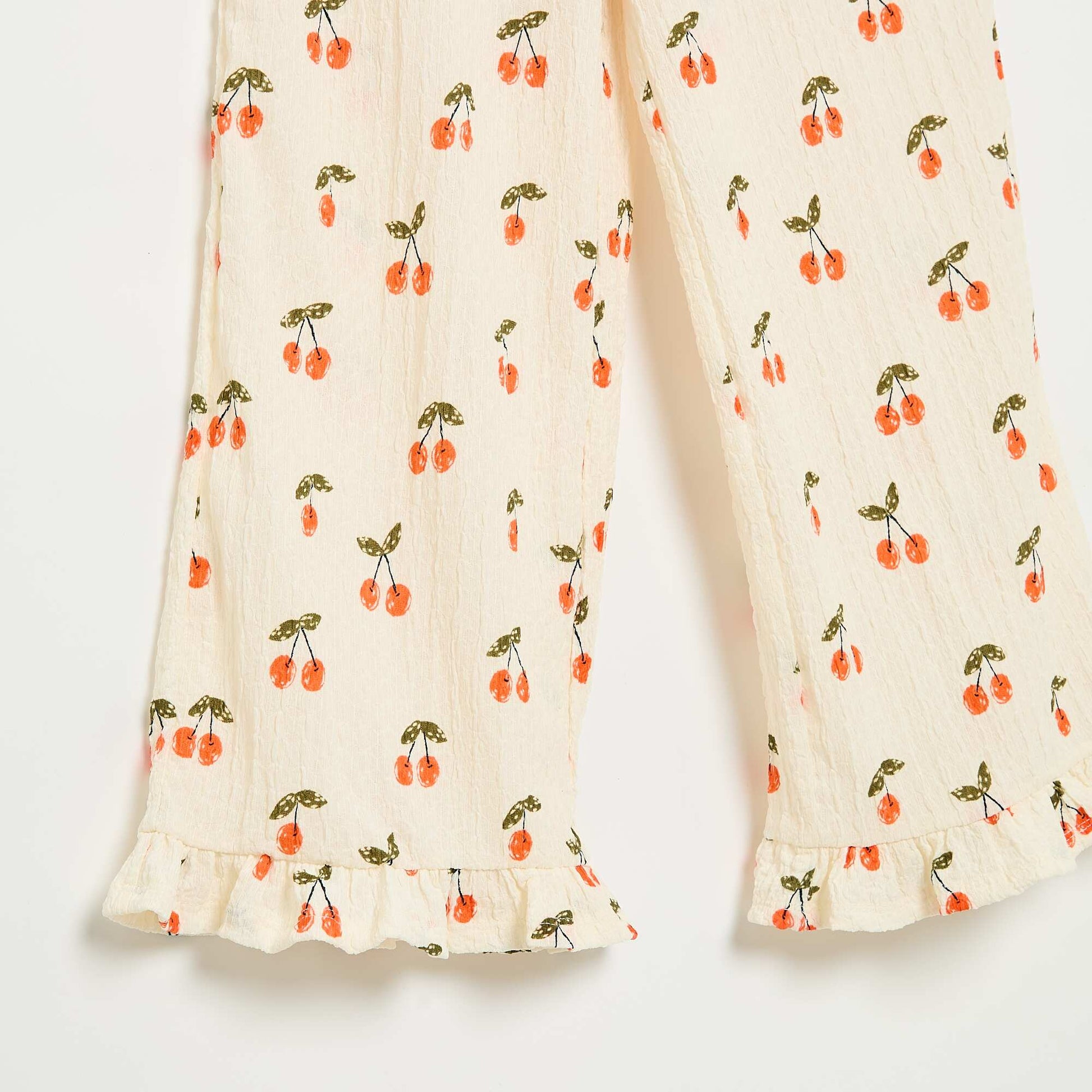 Wide-leg trousers with ruffled hems WHITE