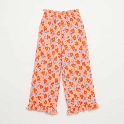 Wide-leg pants with ruffled hems ORANGE