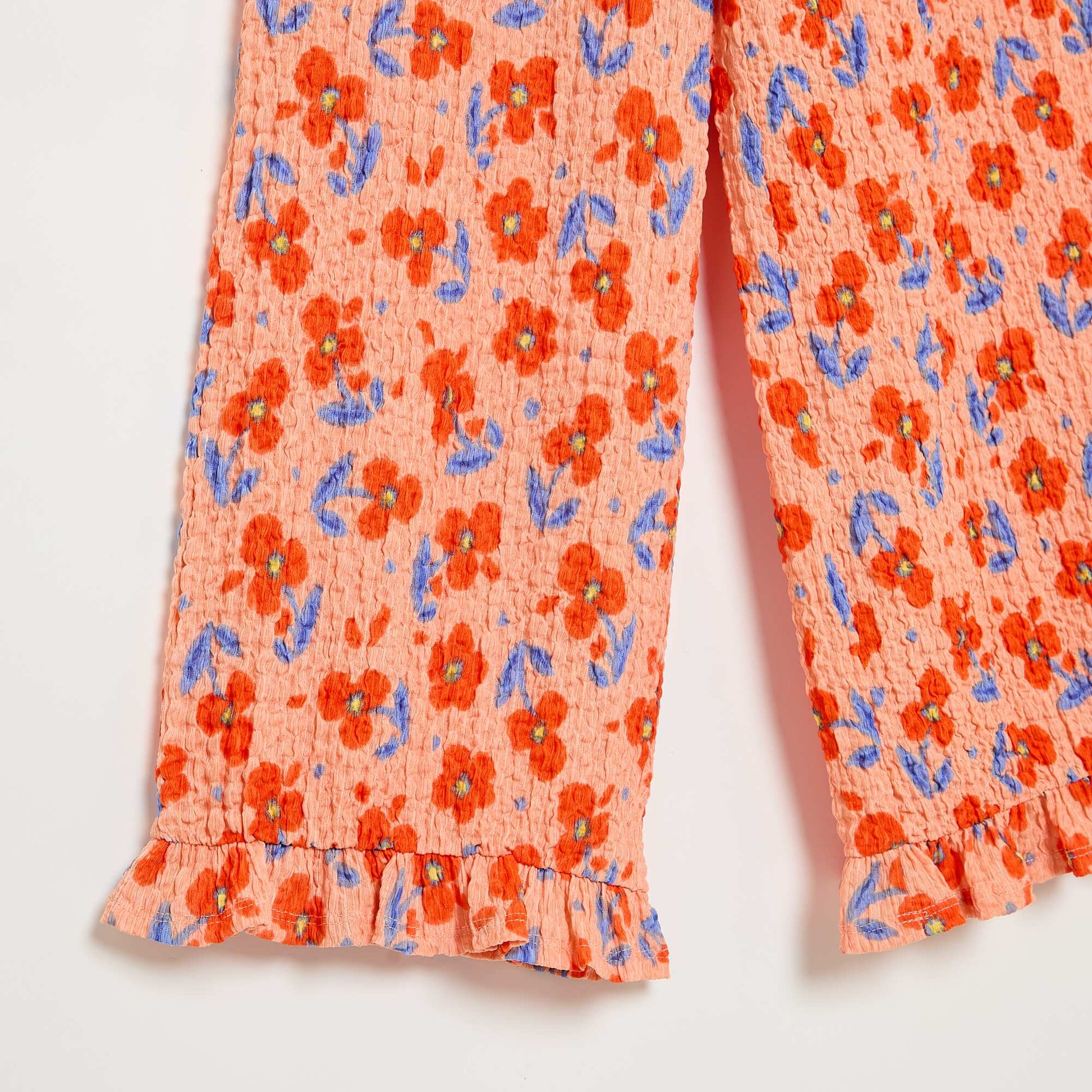 Wide-leg pants with ruffled hems ORANGE