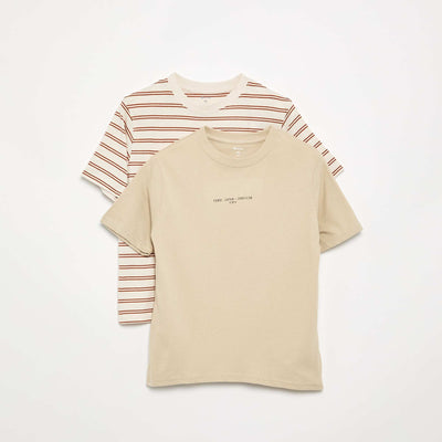 Pack of 2 Printed Short-Sleeved T-shirts BEIGE