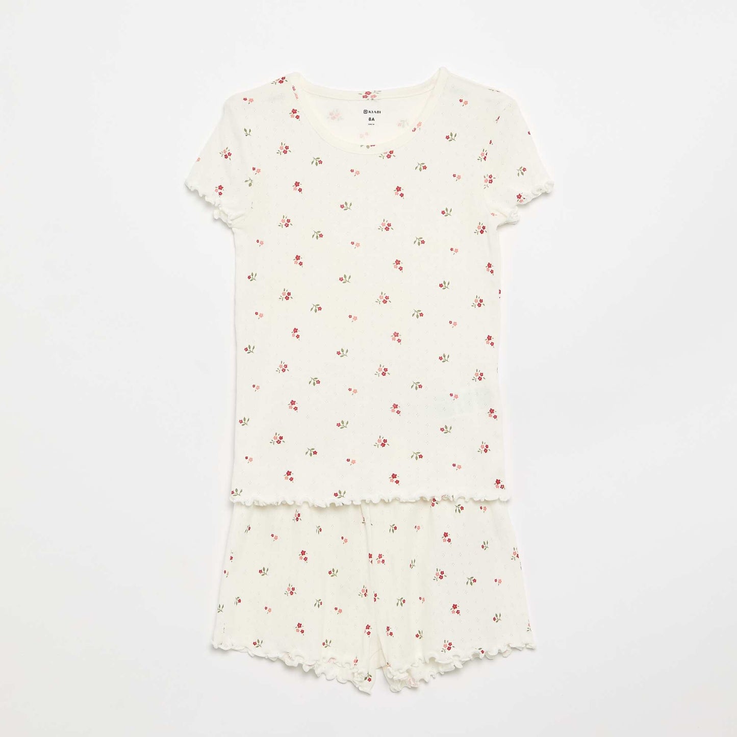 Pointelle Knit T-shirt and Shorts Pajama Set - 2 Pieces WHITE