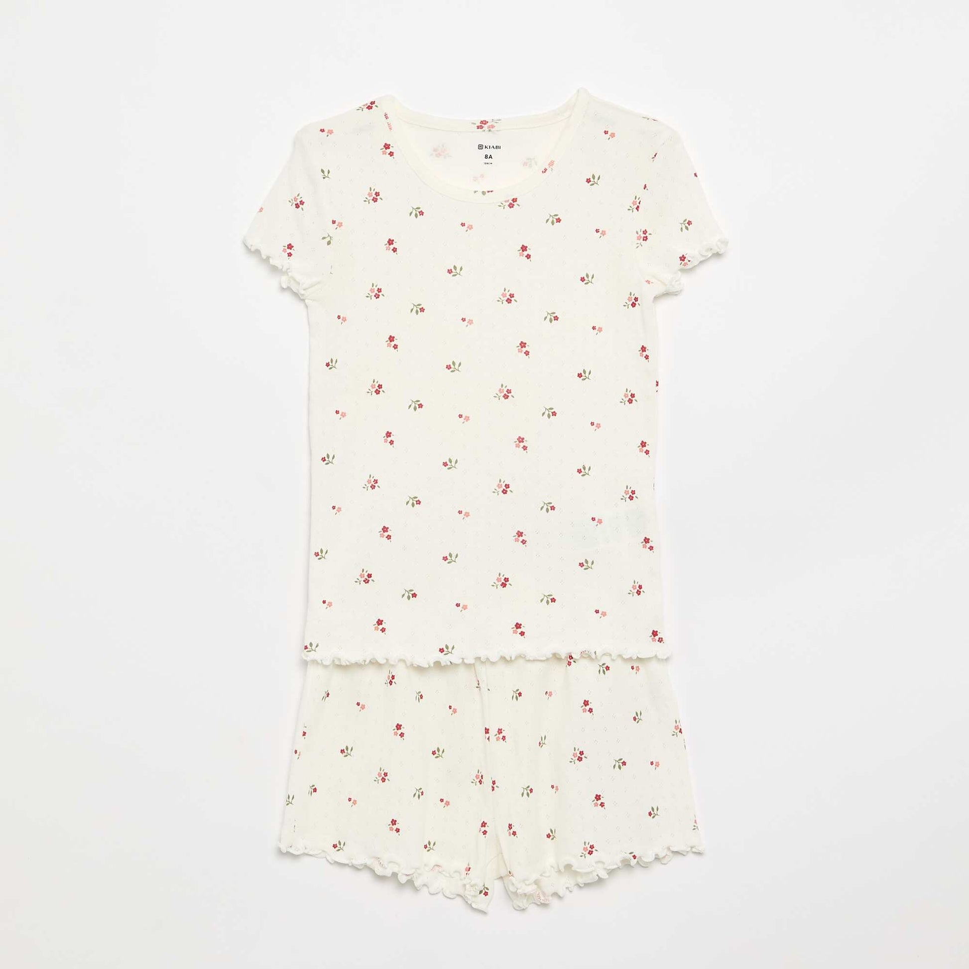Pointelle Knit T-shirt and Shorts Pajama Set - 2 Pieces WHITE