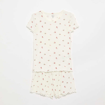 Pointelle Knit T-shirt and Shorts Pajama Set - 2 Pieces WHITE