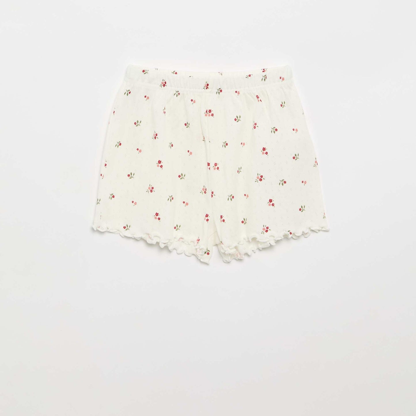Pointelle Knit T-shirt and Shorts Pajama Set - 2 Pieces WHITE
