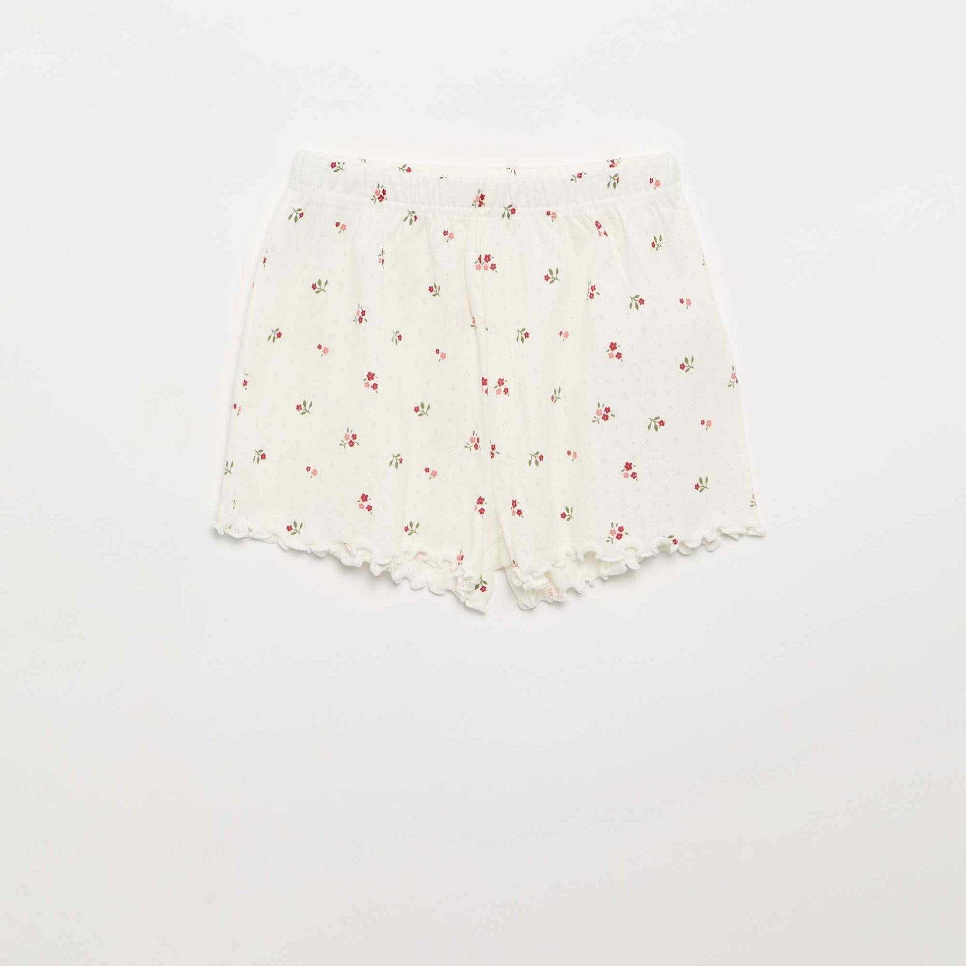 Pointelle Knit T-shirt and Shorts Pajama Set - 2 Pieces WHITE