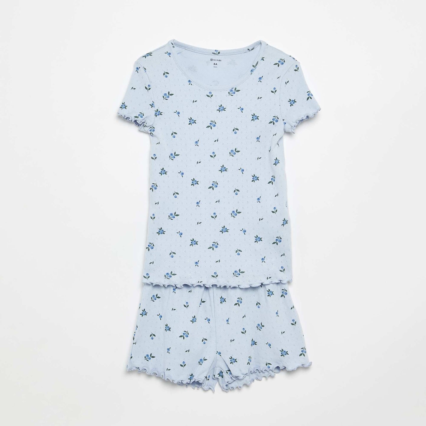 Pointelle Knit T-shirt and Shorts Pajama Set - 2 Pieces BLUE