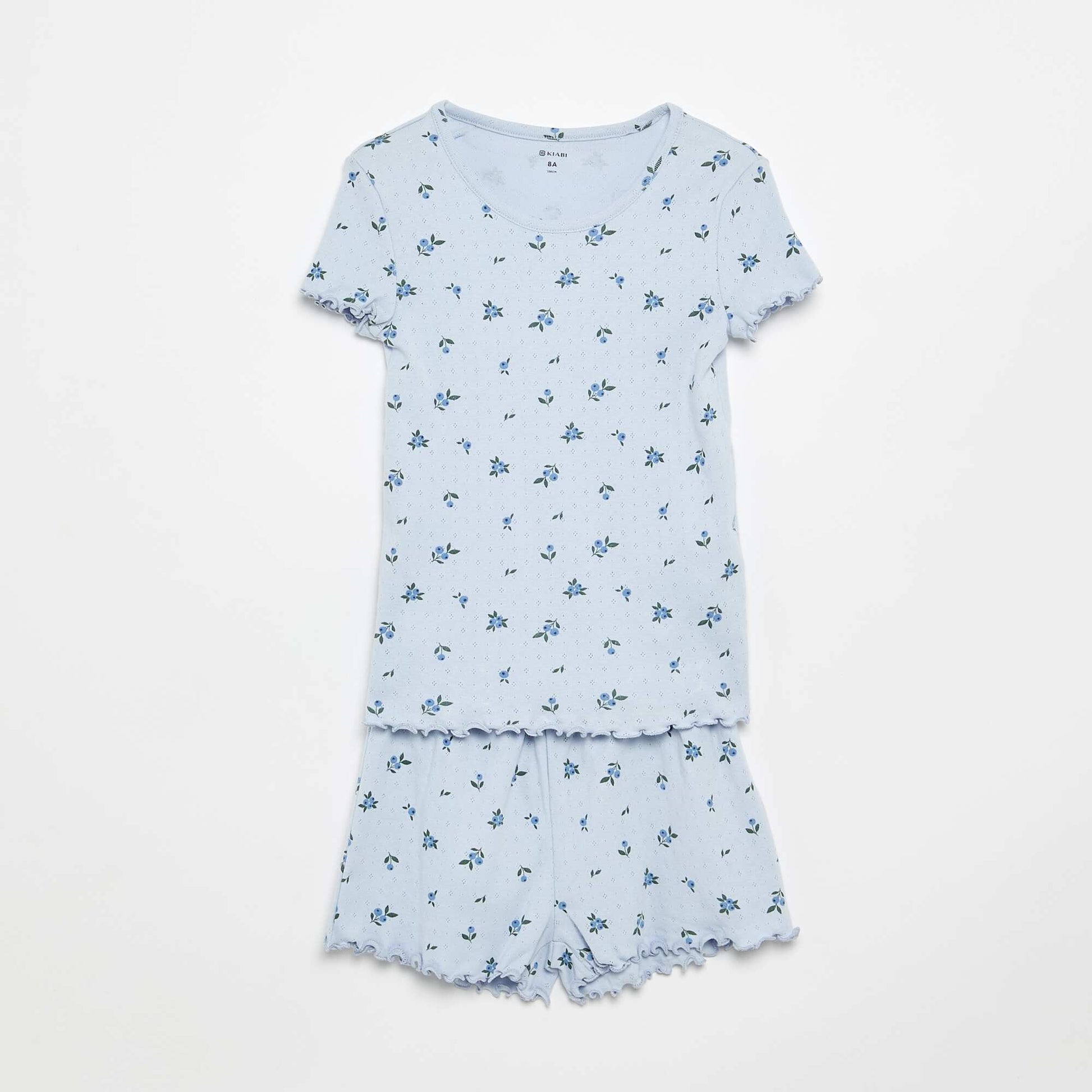 Pointelle Knit T-shirt and Shorts Pajama Set - 2 Pieces BLUE