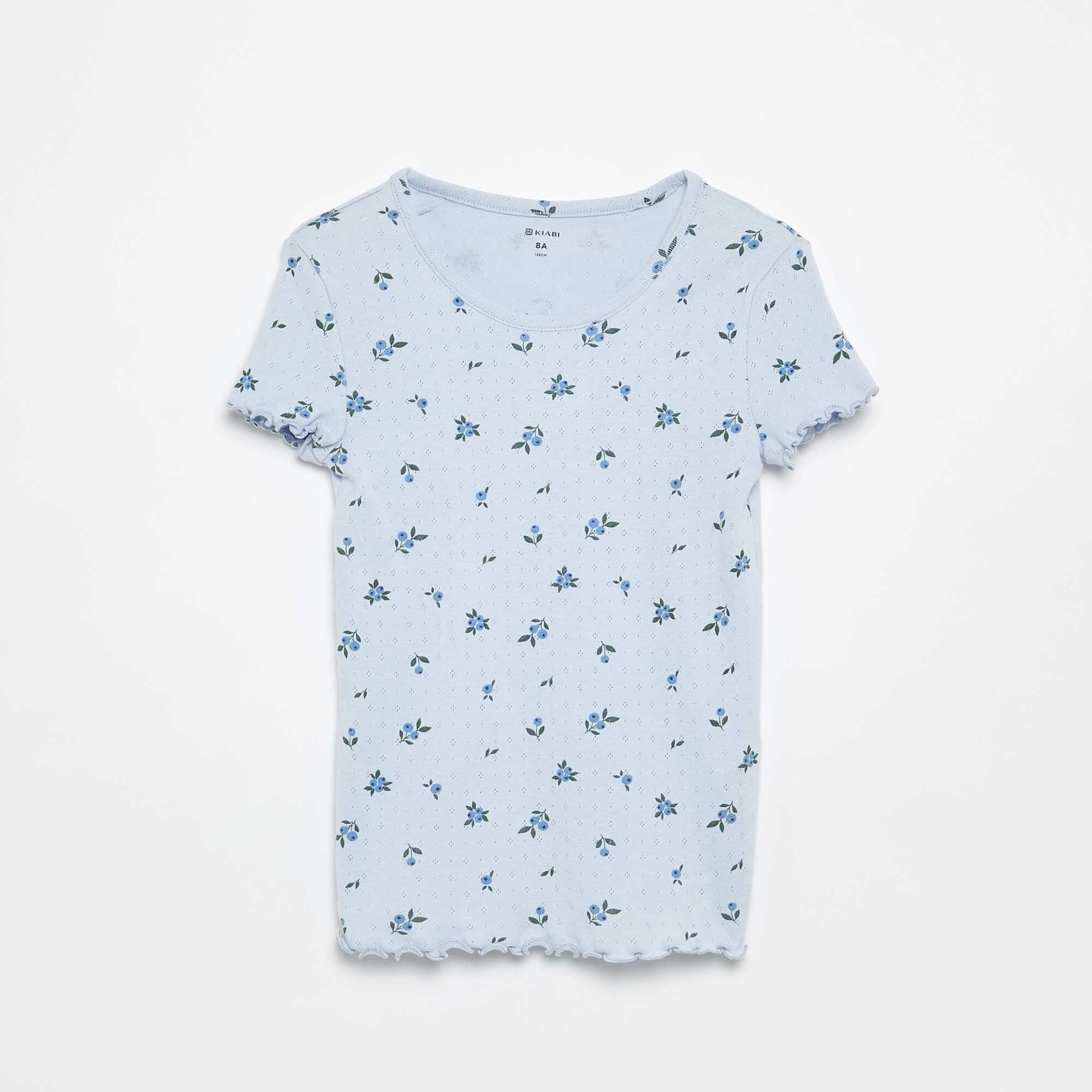 Pointelle Knit T-shirt and Shorts Pajama Set - 2 Pieces BLUE
