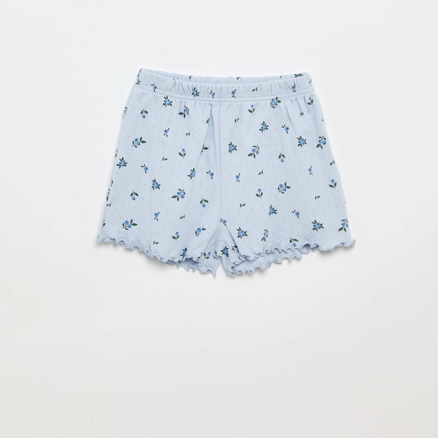 Pointelle Knit T-shirt and Shorts Pajama Set - 2 Pieces BLUE