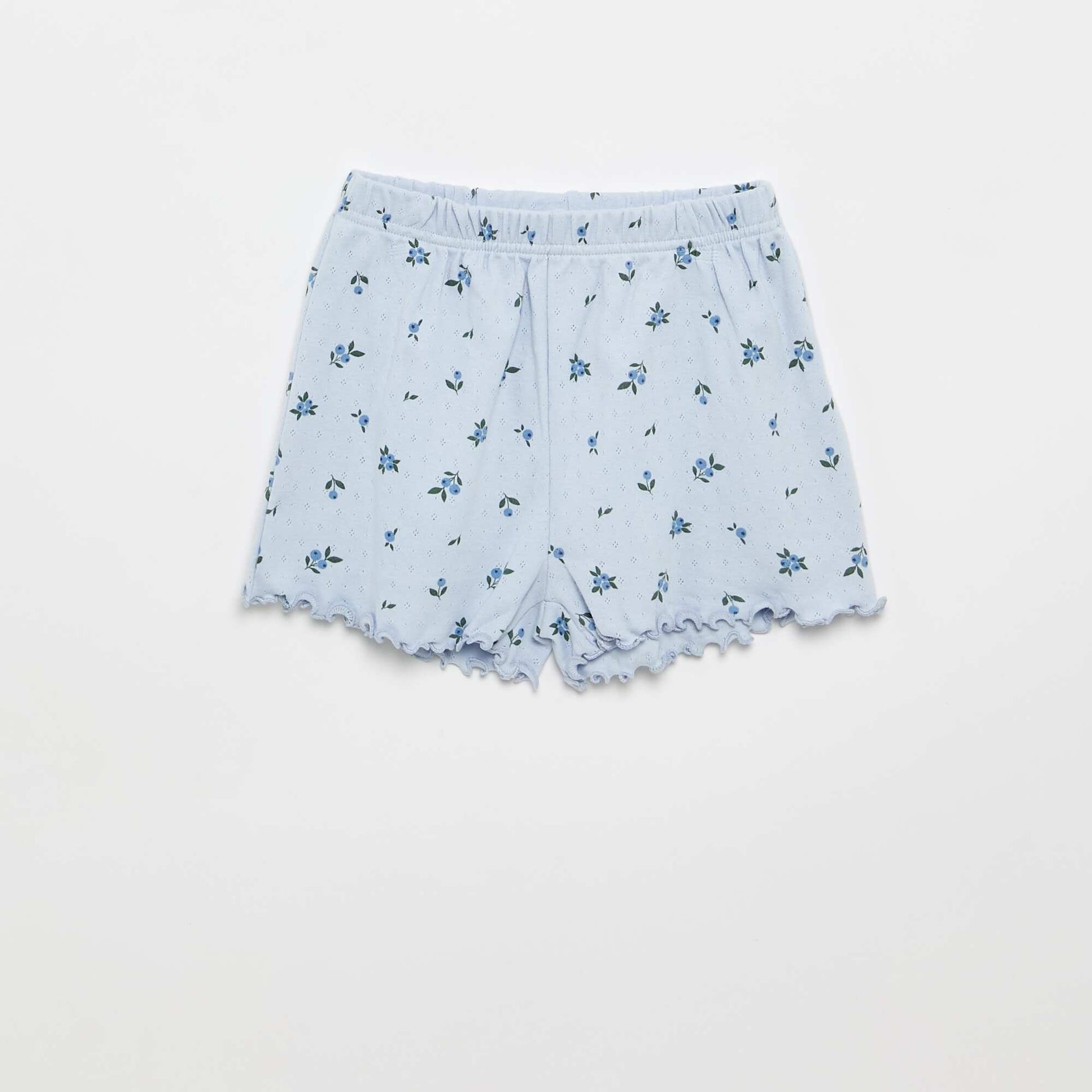 Pointelle Knit T-shirt and Shorts Pajama Set - 2 Pieces BLUE