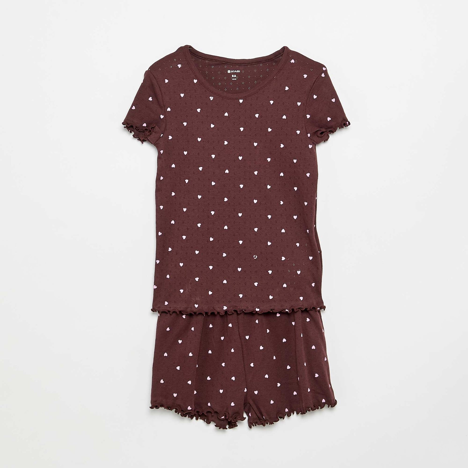Pointelle Knit T-shirt and Shorts Pajama Set - 2 Pieces BROWN