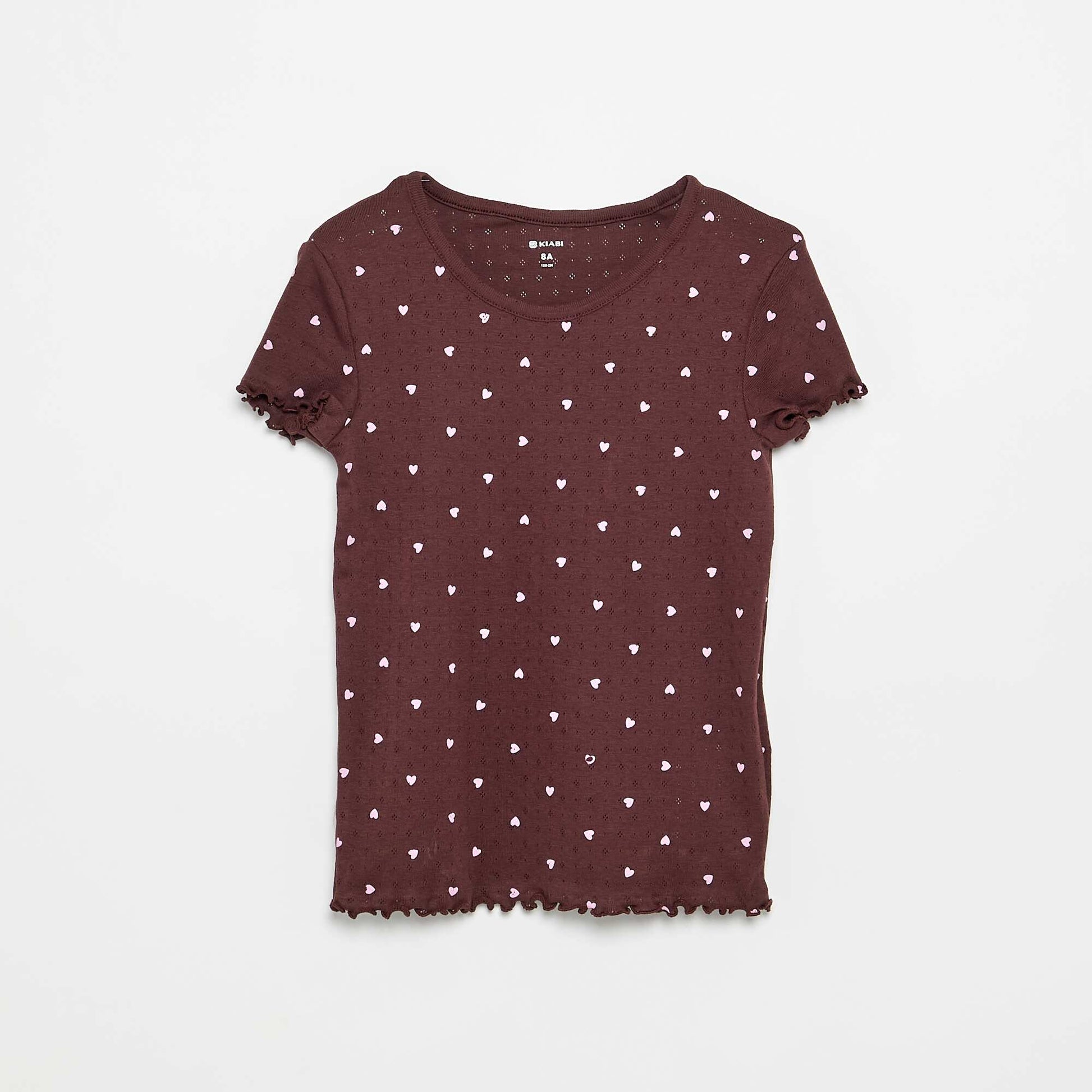 Pointelle Knit T-shirt and Shorts Pajama Set - 2 Pieces BROWN