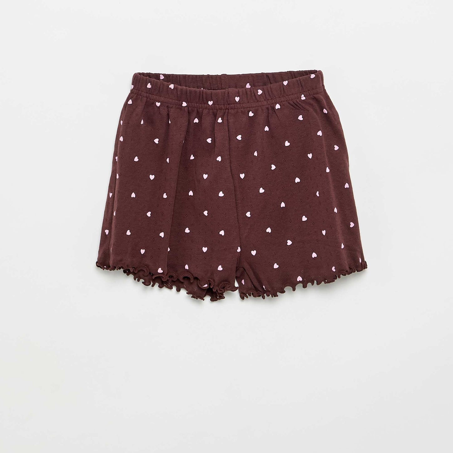 Pointelle Knit T-shirt and Shorts Pajama Set - 2 Pieces BROWN
