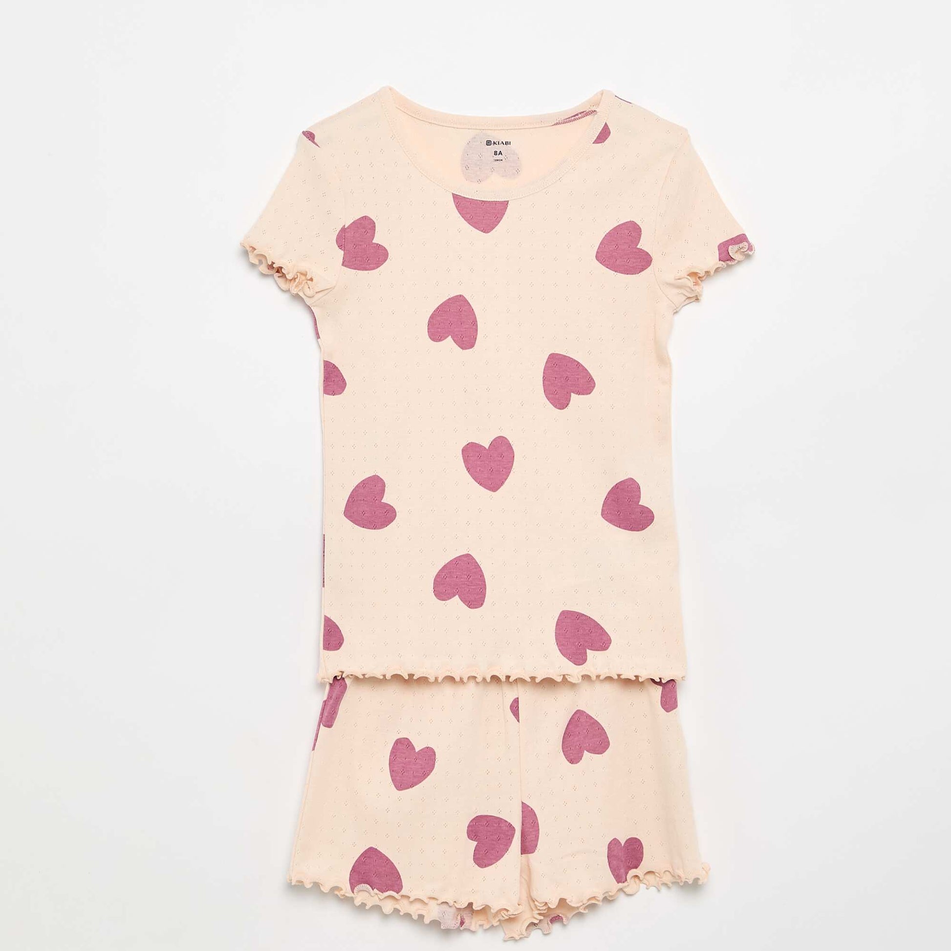Pointelle Knit T-shirt and Shorts Pajama Set - 2 Pieces PINK