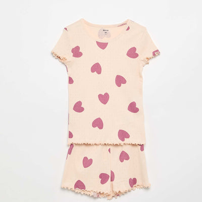 Pointelle Knit T-shirt and Shorts Pajama Set - 2 Pieces PINK