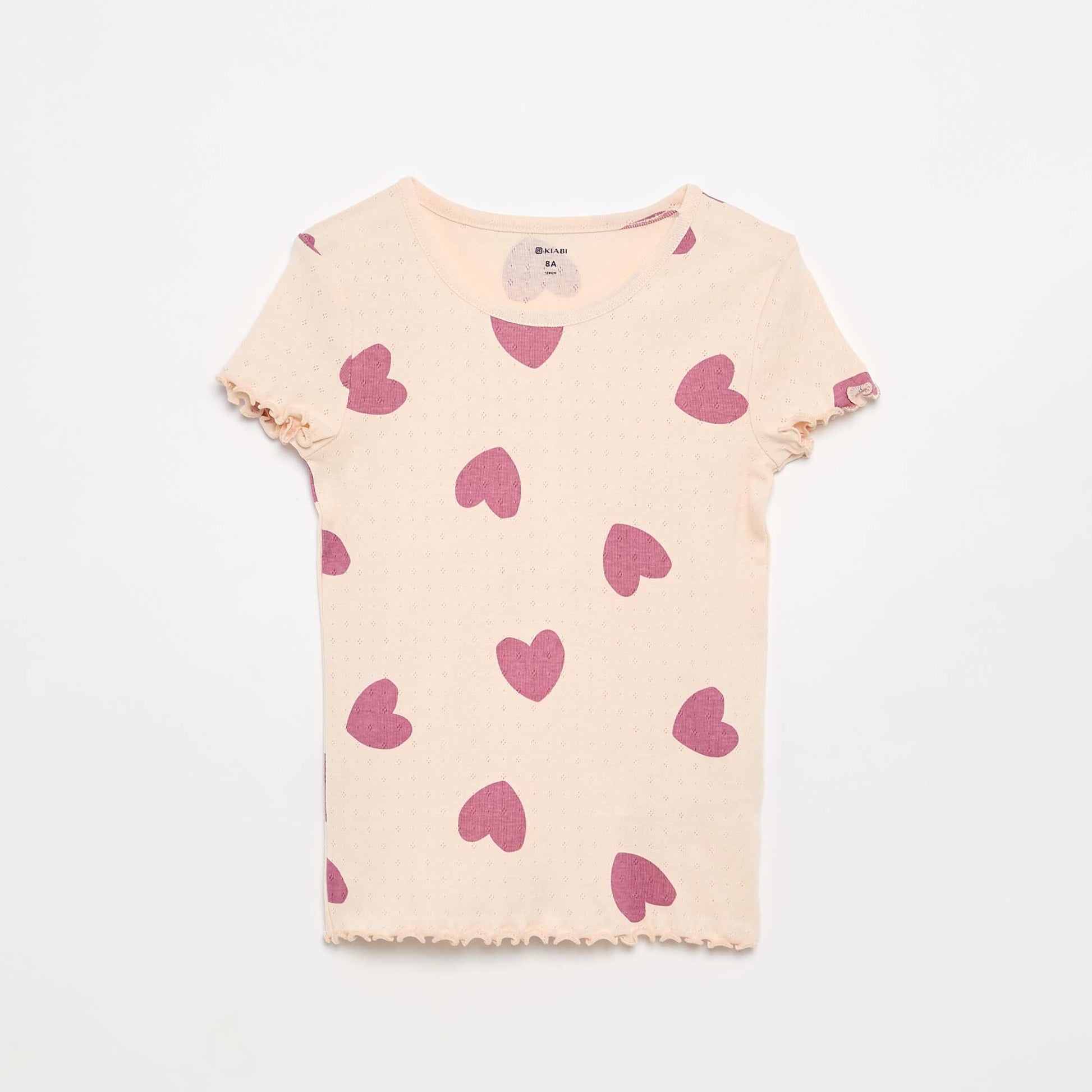 Pointelle Knit T-shirt and Shorts Pajama Set - 2 Pieces PINK