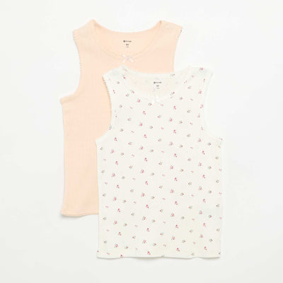Pack of 2 pointelle knit tank tops BEIGE