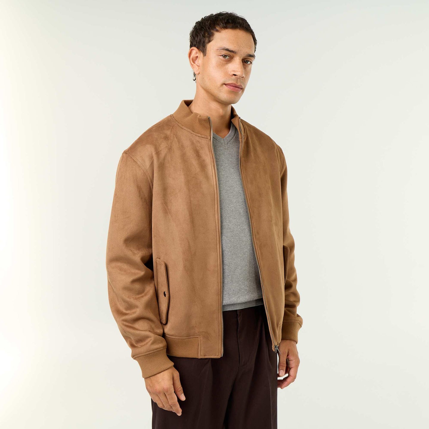 Suedette Zip-Up Jacket BROWN