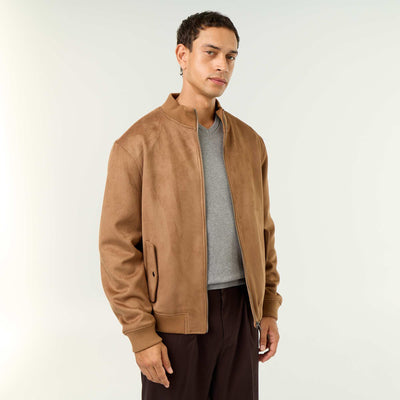 Suedette Zip-Up Jacket BROWN