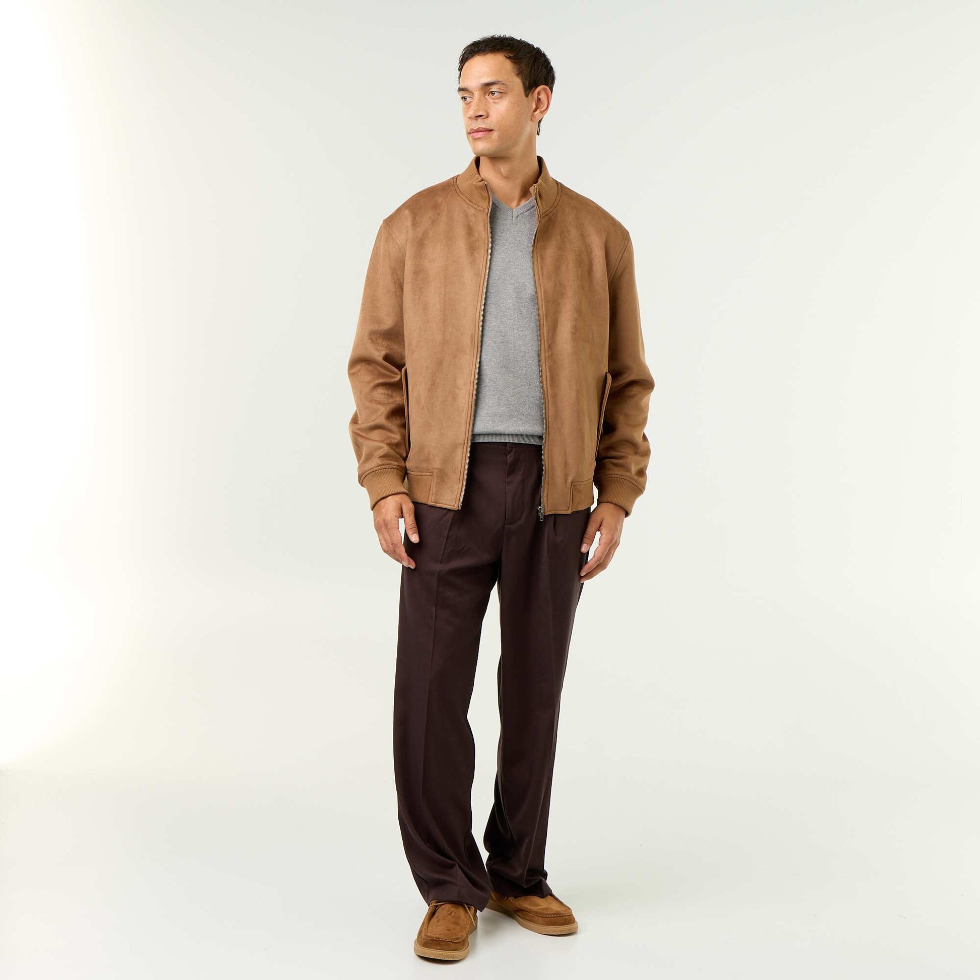 Suedette Zip-Up Jacket BROWN