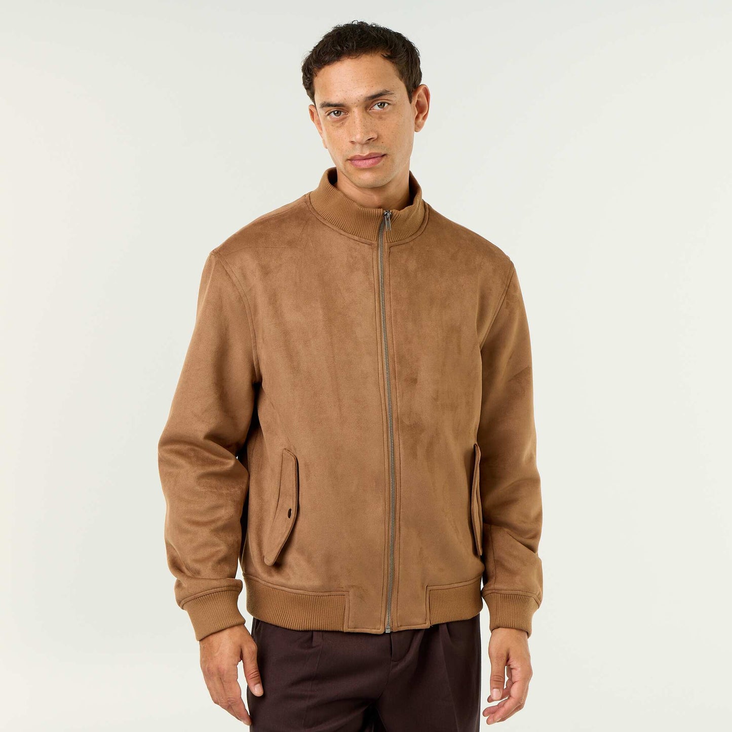 Suedette Zip-Up Jacket BROWN