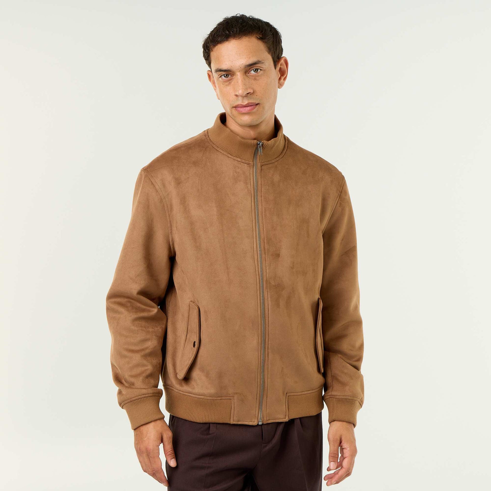 Suedette Zip-Up Jacket BROWN