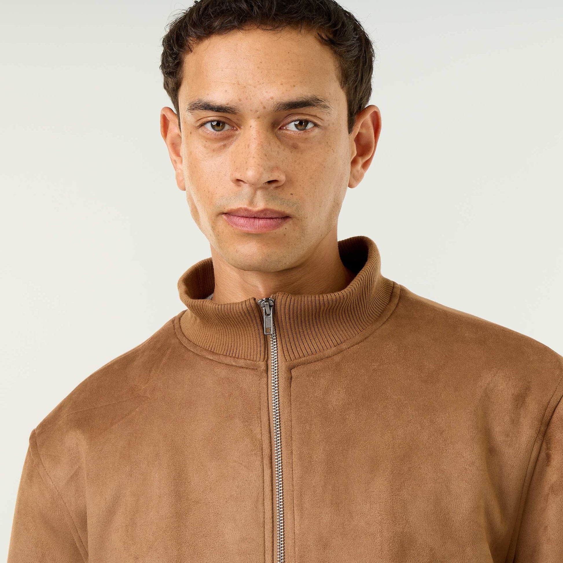 Suedette Zip-Up Jacket BROWN