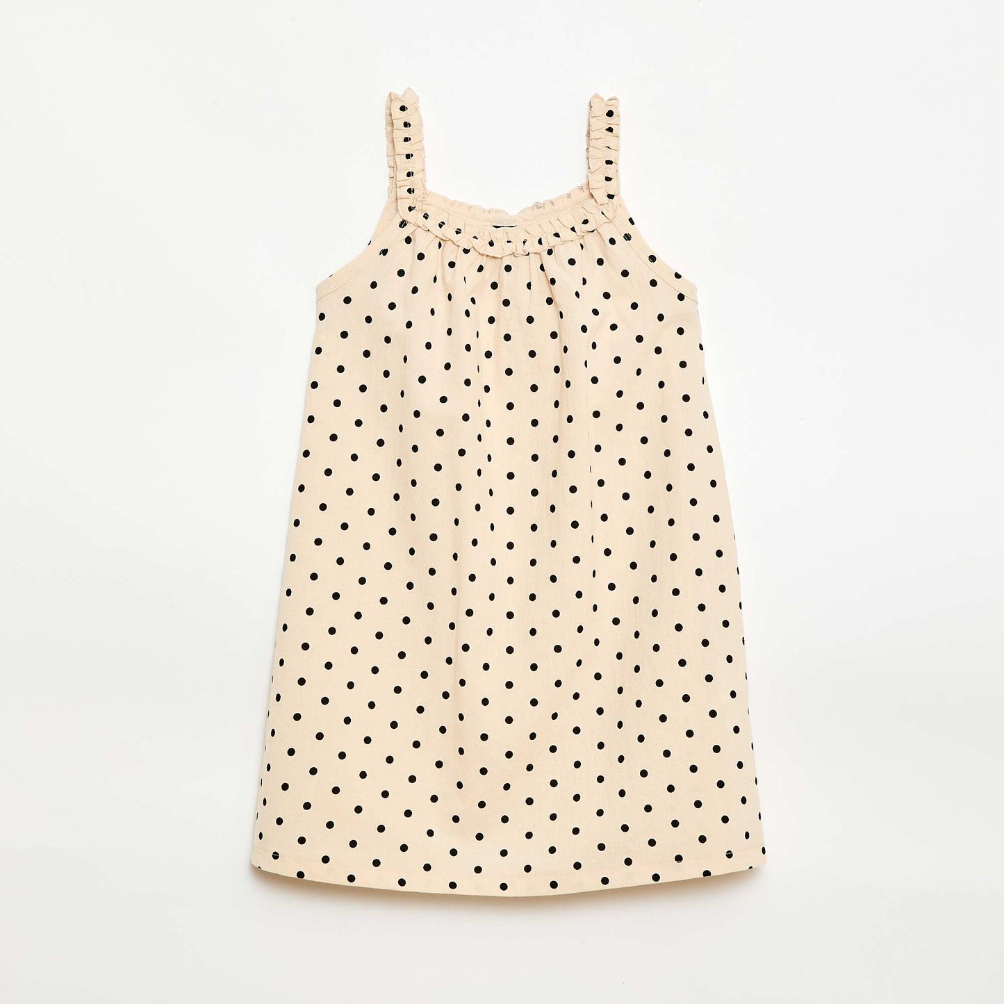 Strappy Dress with Ruffled Collar BEIGE