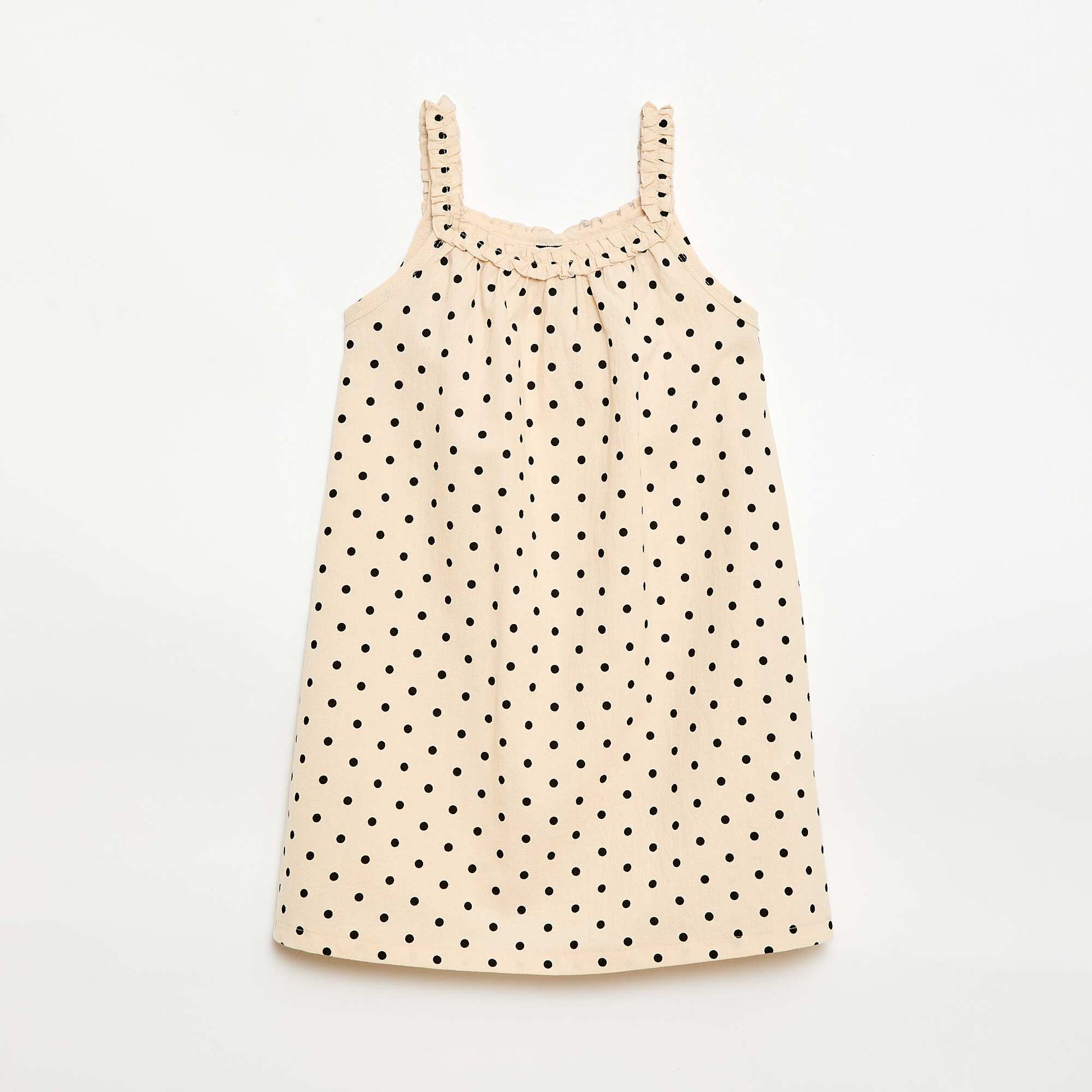Strappy Dress with Ruffled Collar BEIGE