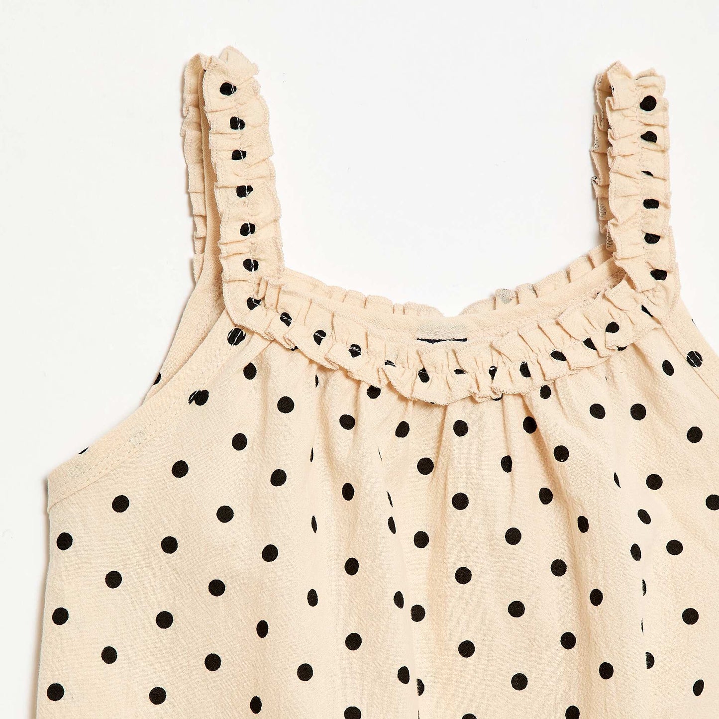 Strappy Dress with Ruffled Collar BEIGE
