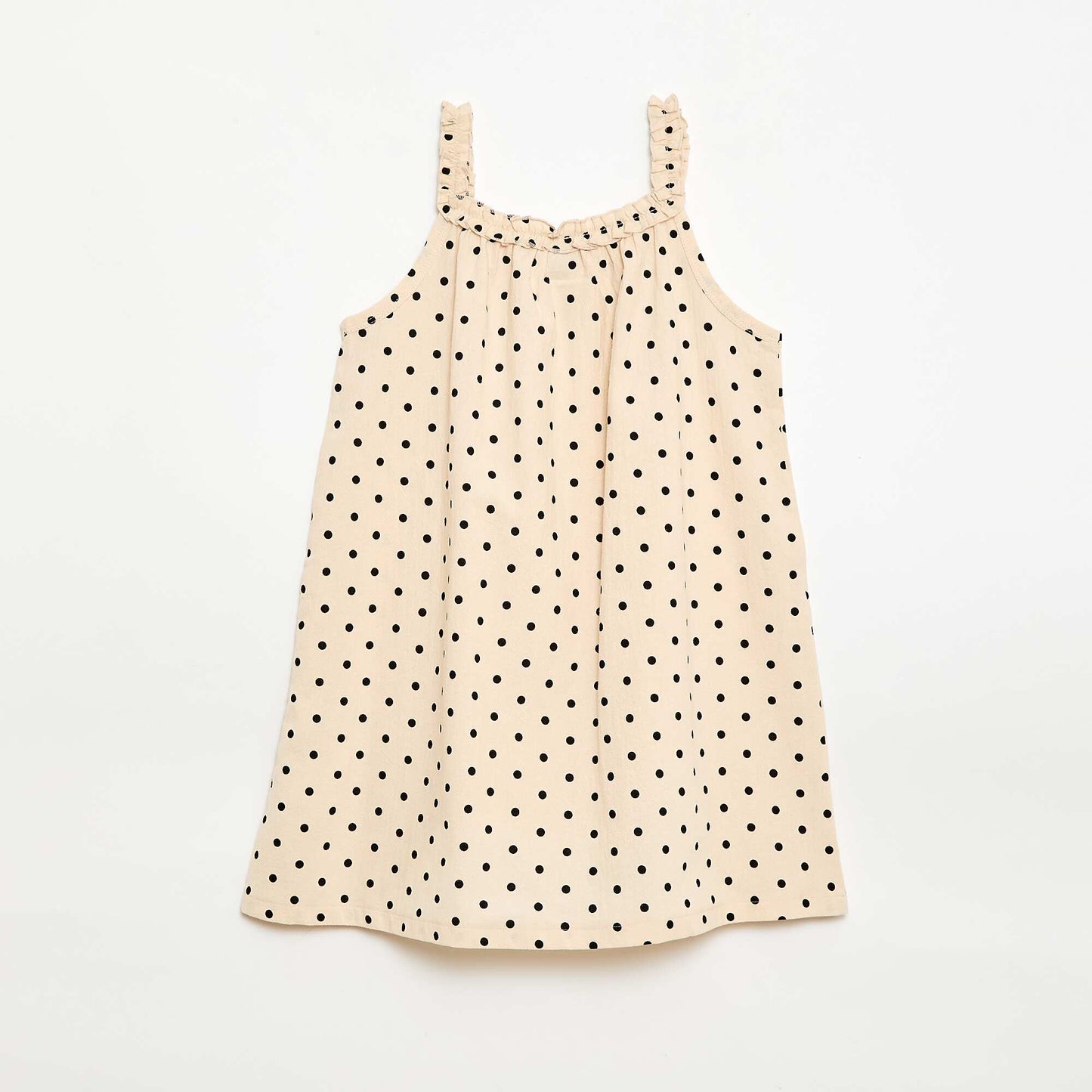 Strappy Dress with Ruffled Collar BEIGE