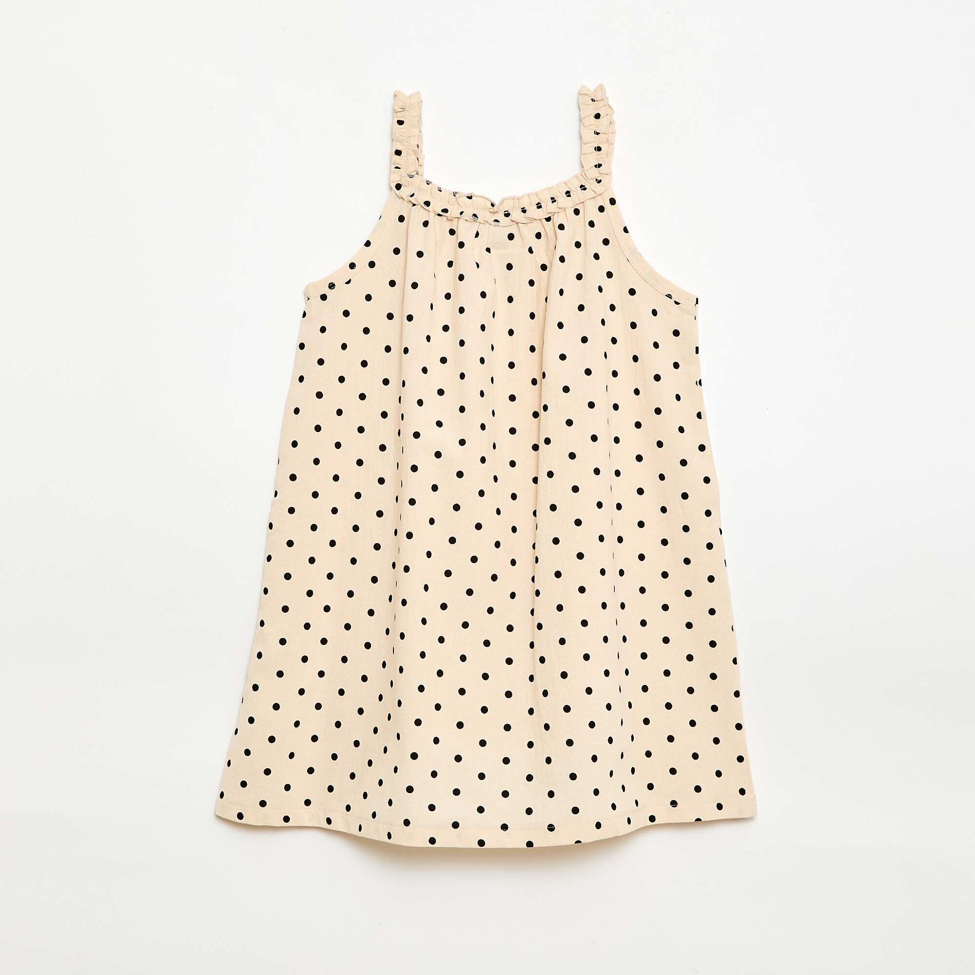 Strappy Dress with Ruffled Collar BEIGE