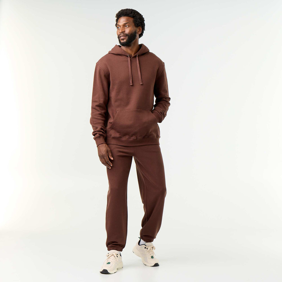 Plain Hooded Sweatshirt BROWN