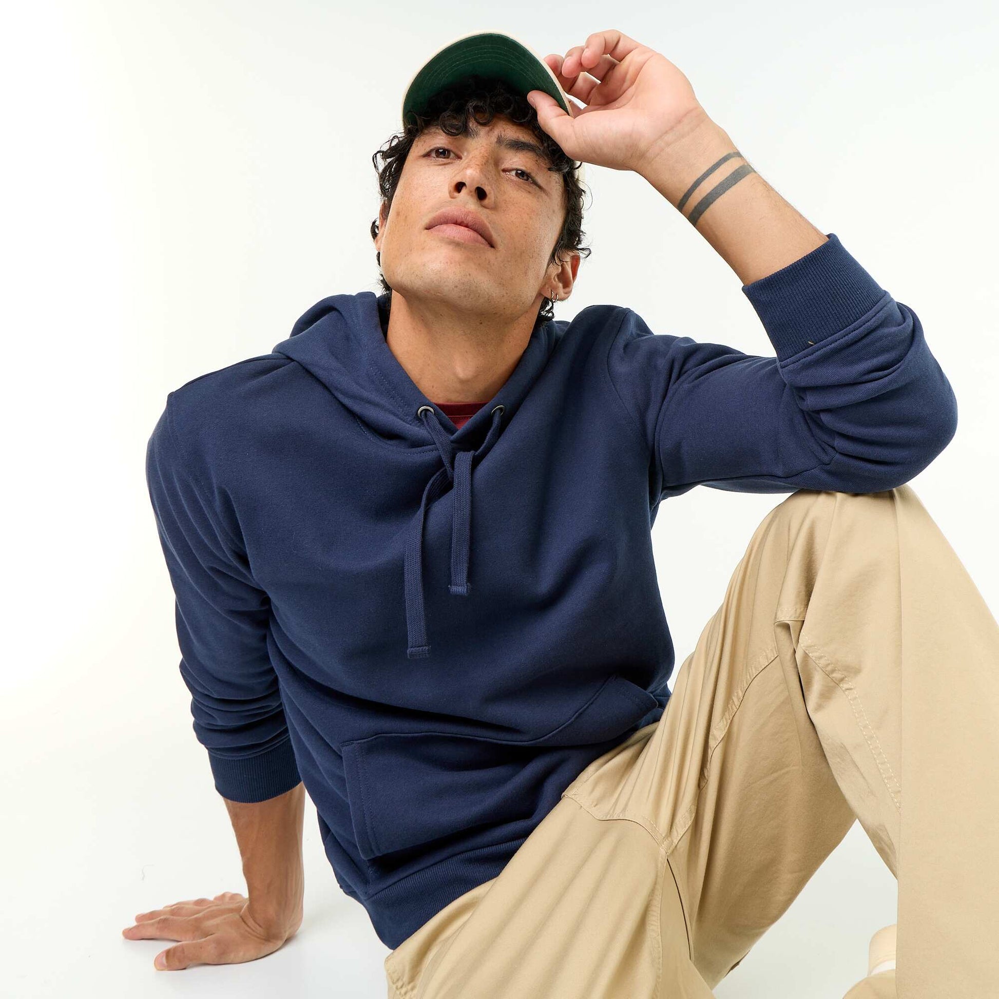 Plain Hooded Sweatshirt NAVY