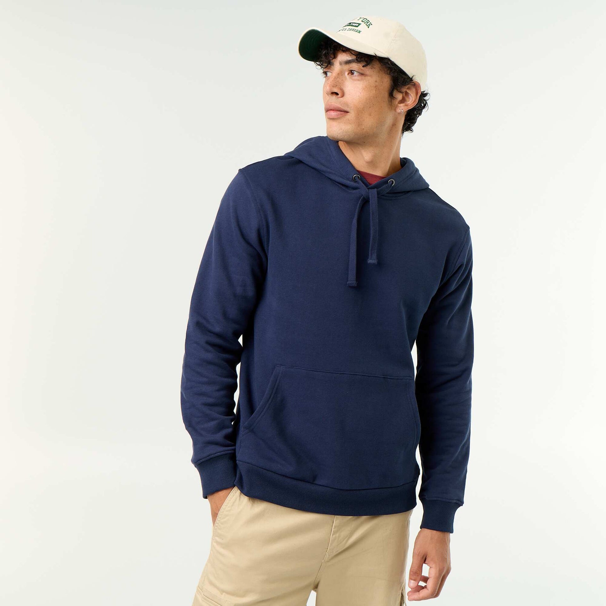 Plain Hooded Sweatshirt NAVY