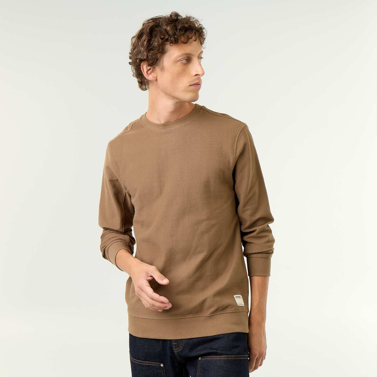 Ribbed Fine-Gauge Knit Sweater BROWN