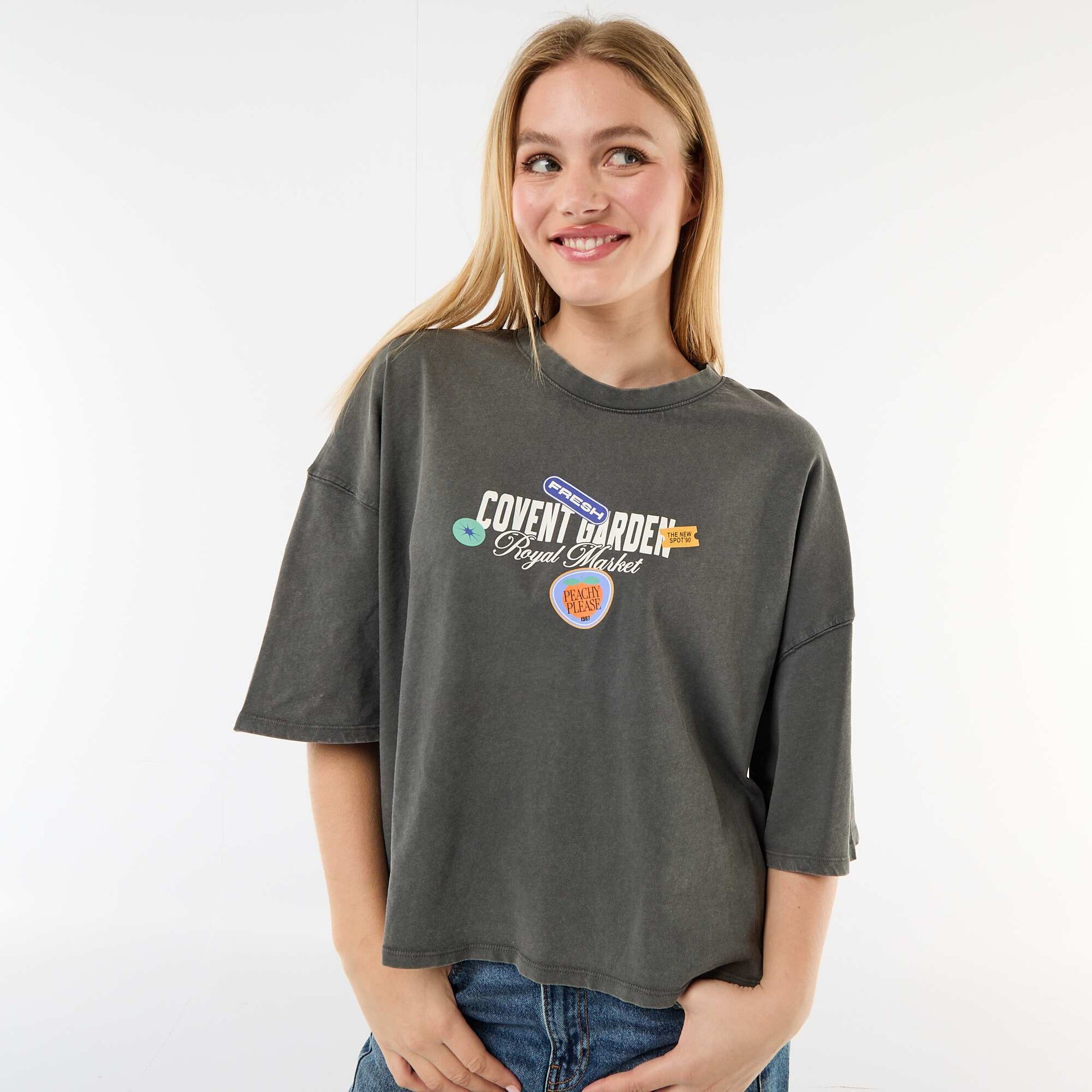 Short-sleeved double-sided print t-shirt GREY