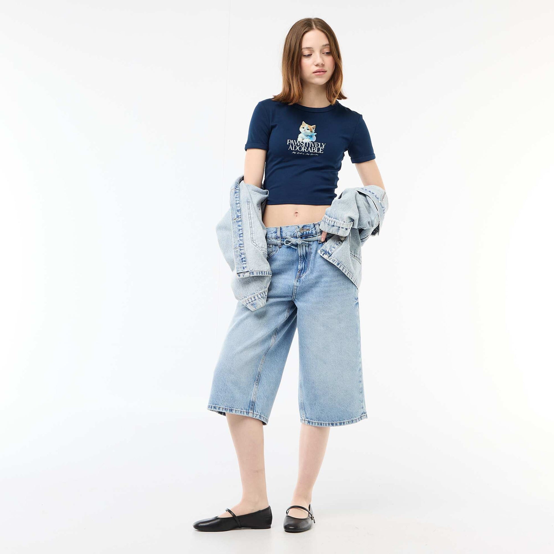 Printed Cropped T-shirt BLUE