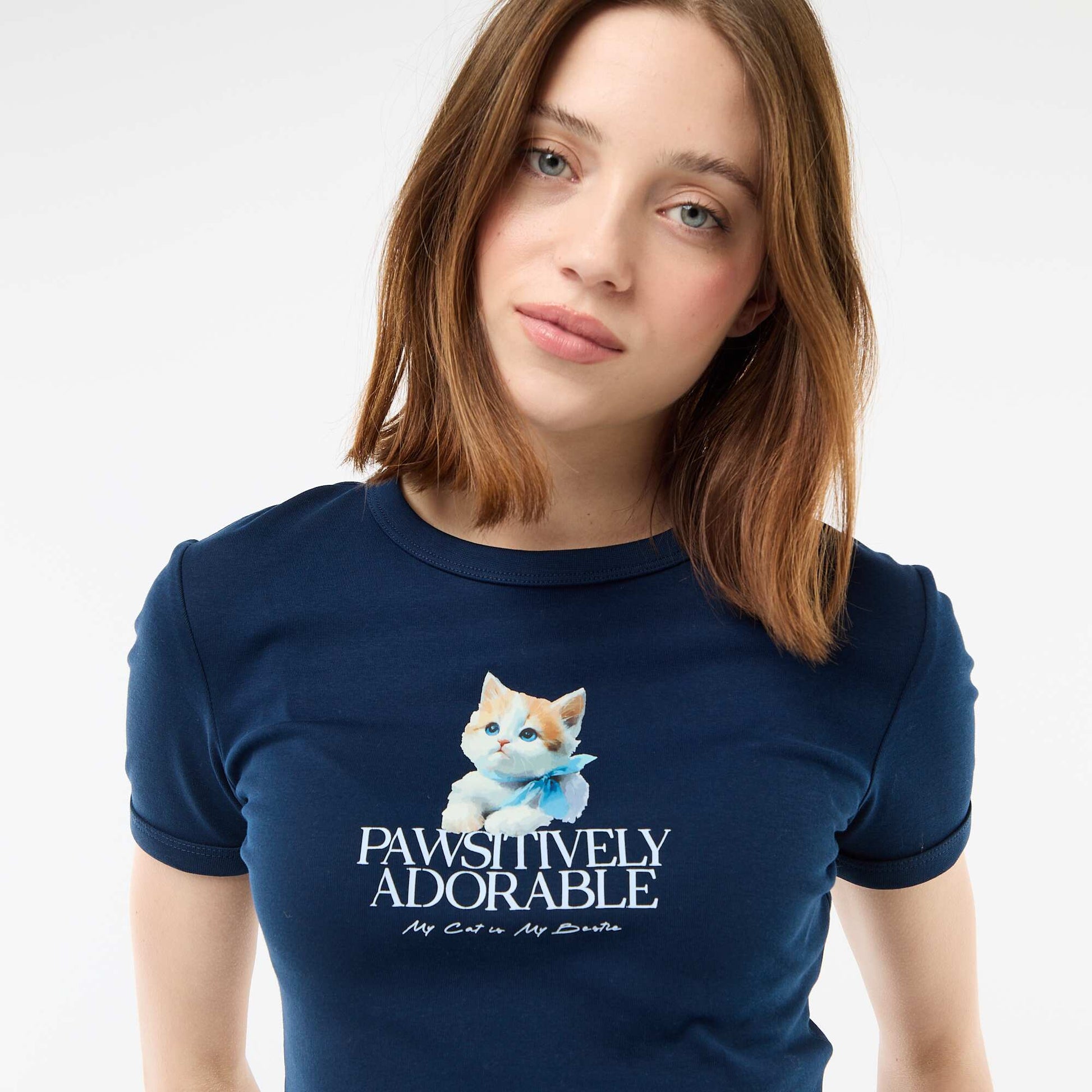 Printed Cropped T-shirt BLUE