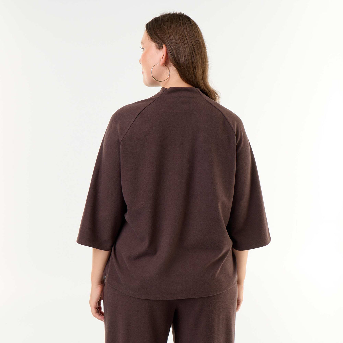 Long-sleeved plush knit T-shirt BROWN