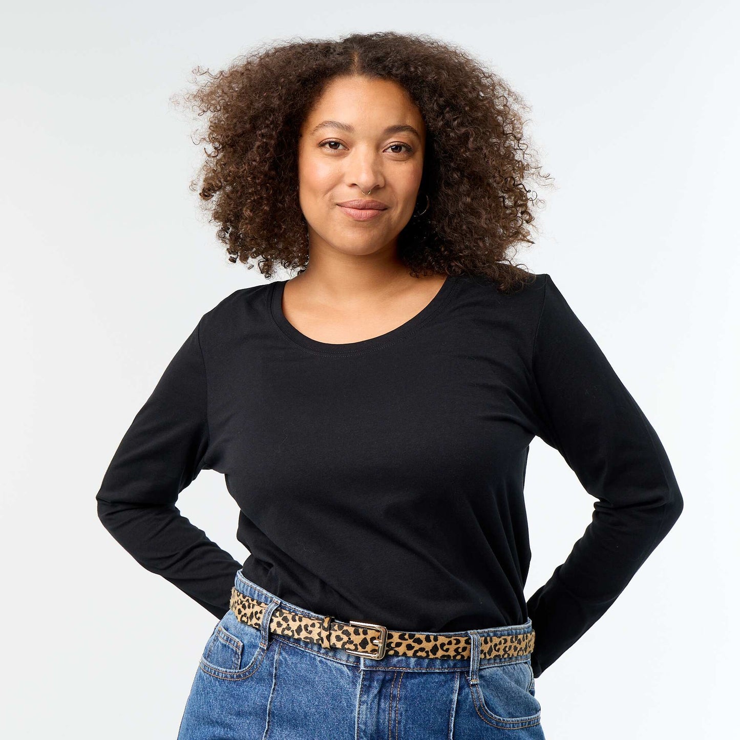 Long-sleeved round neck t-shirt BLACK