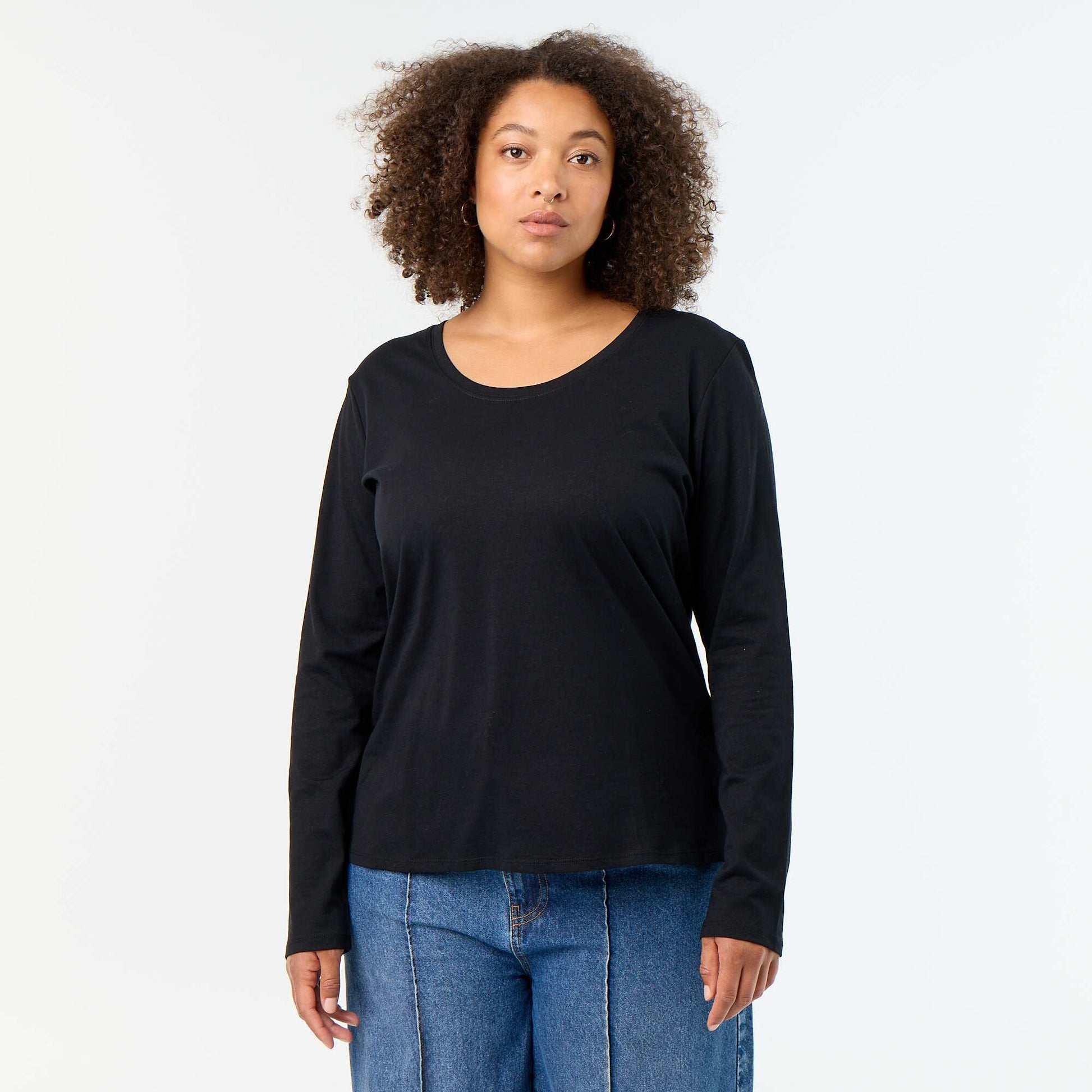 Long-sleeved round neck t-shirt BLACK