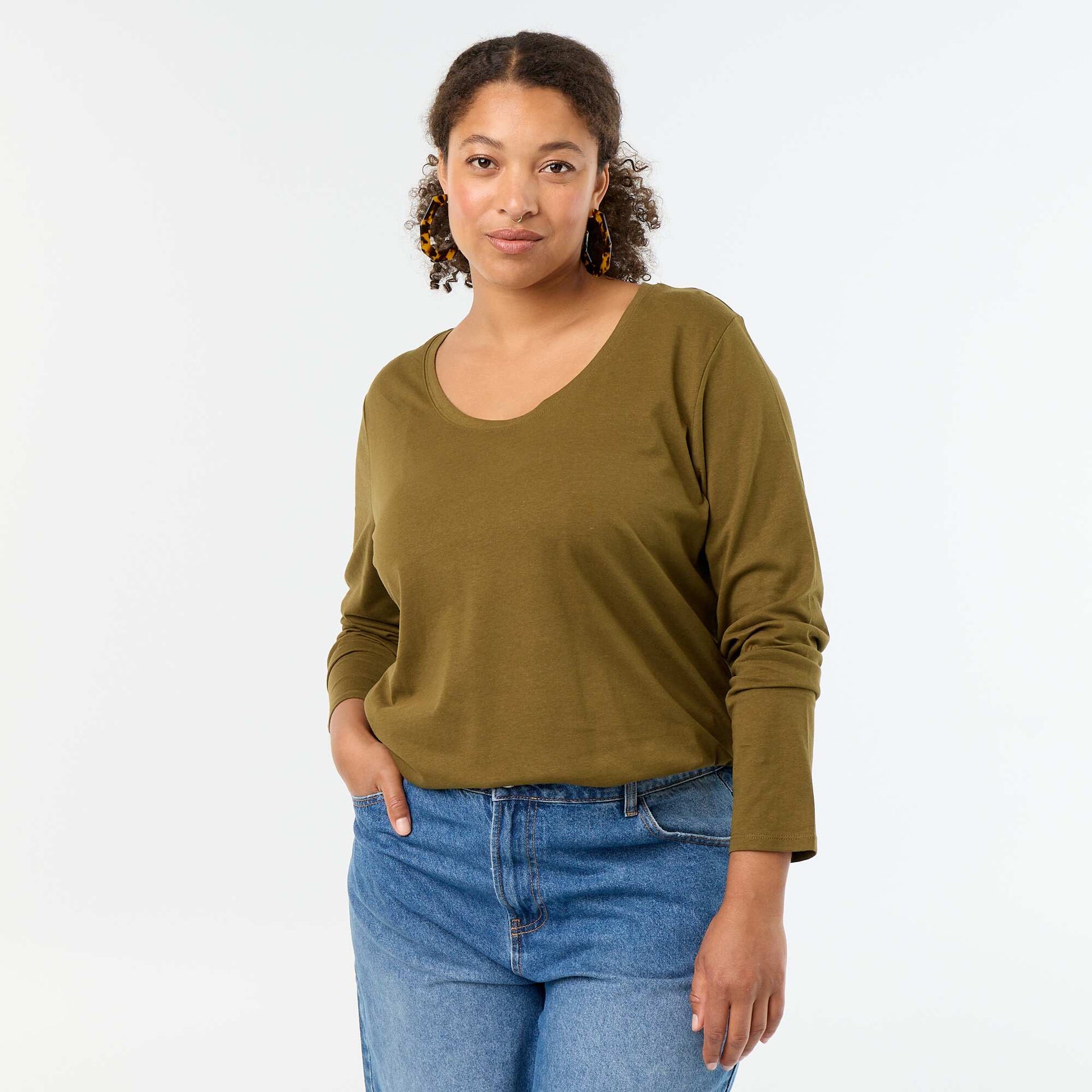 Long-sleeved round neck t-shirt GREEN