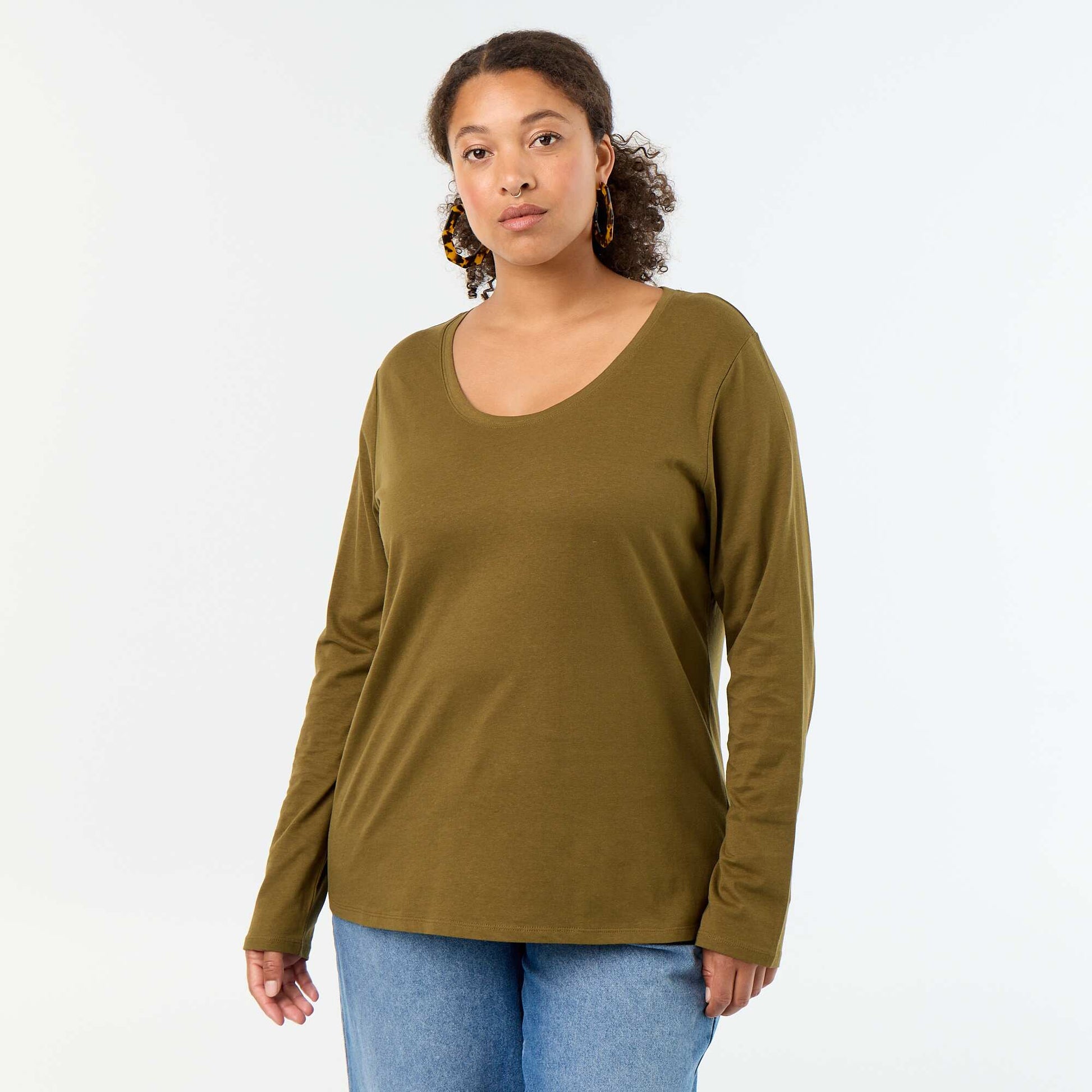 Long-sleeved round neck t-shirt GREEN
